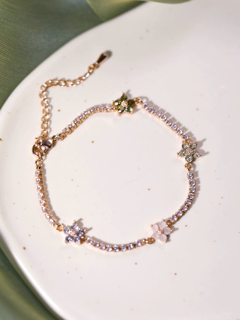 Original Olive Green Zircon Bracelet – Vintage Inspired Dainty Micro-Pave Jewelry, Unique Minimalist Design