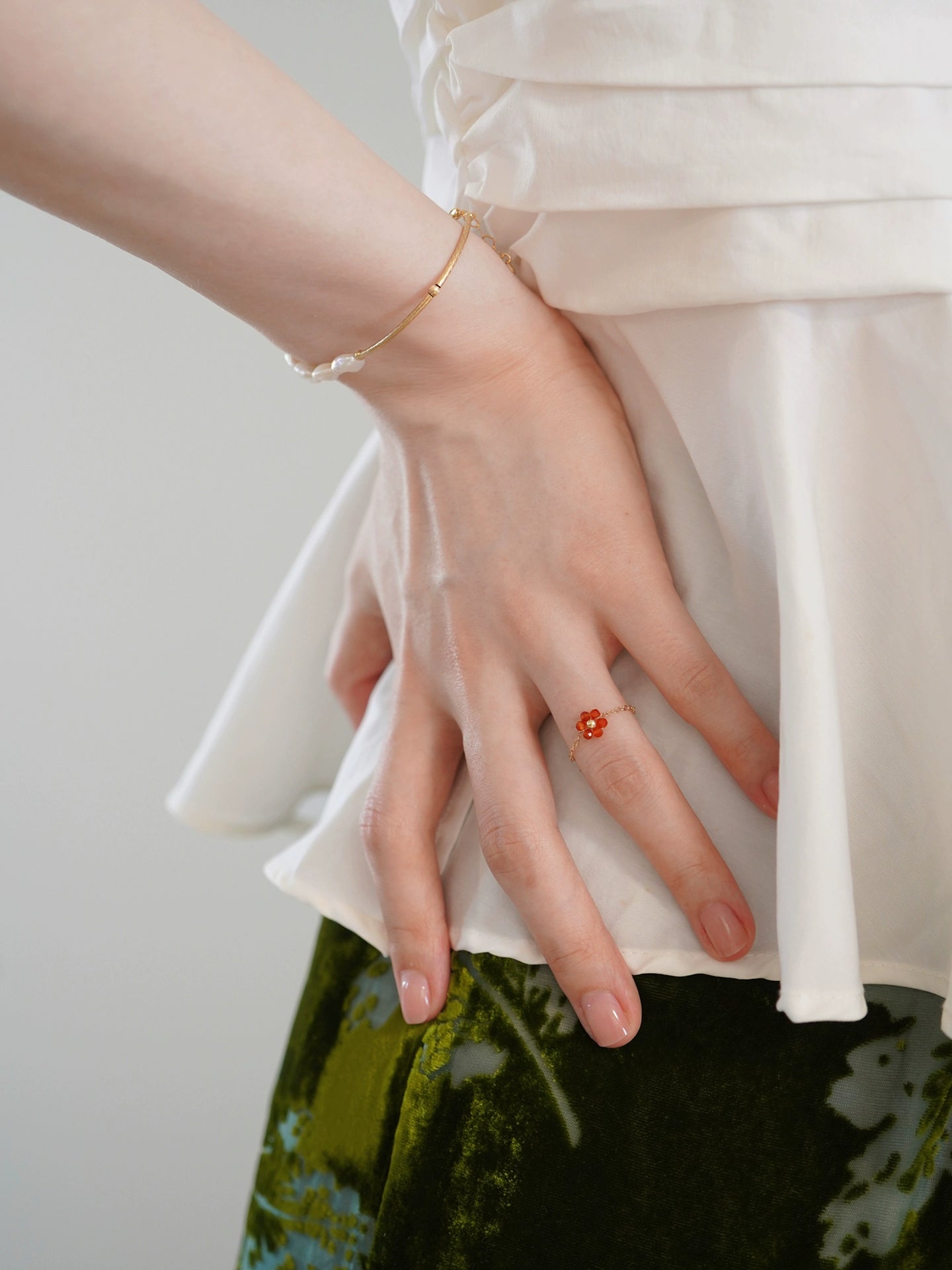 Handmade 14K Gold Filled Natural Red Agate Adjustable Ring