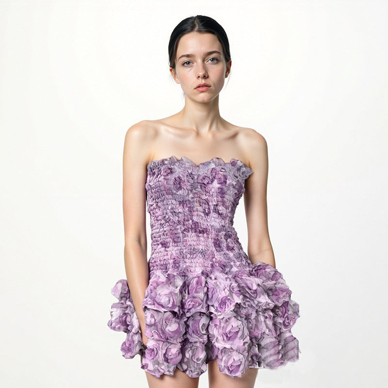 3D Floral Strapless Bodycon Mini Dress – Summer Sexy Fashion