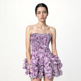 3D Floral Strapless Bodycon Mini Dress – Summer Sexy Fashion