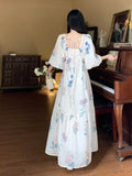 Vintage V-Neck Floral Tea Dress – French Plus Size Maxi for Beach Holidays gunne sax vintage dress
