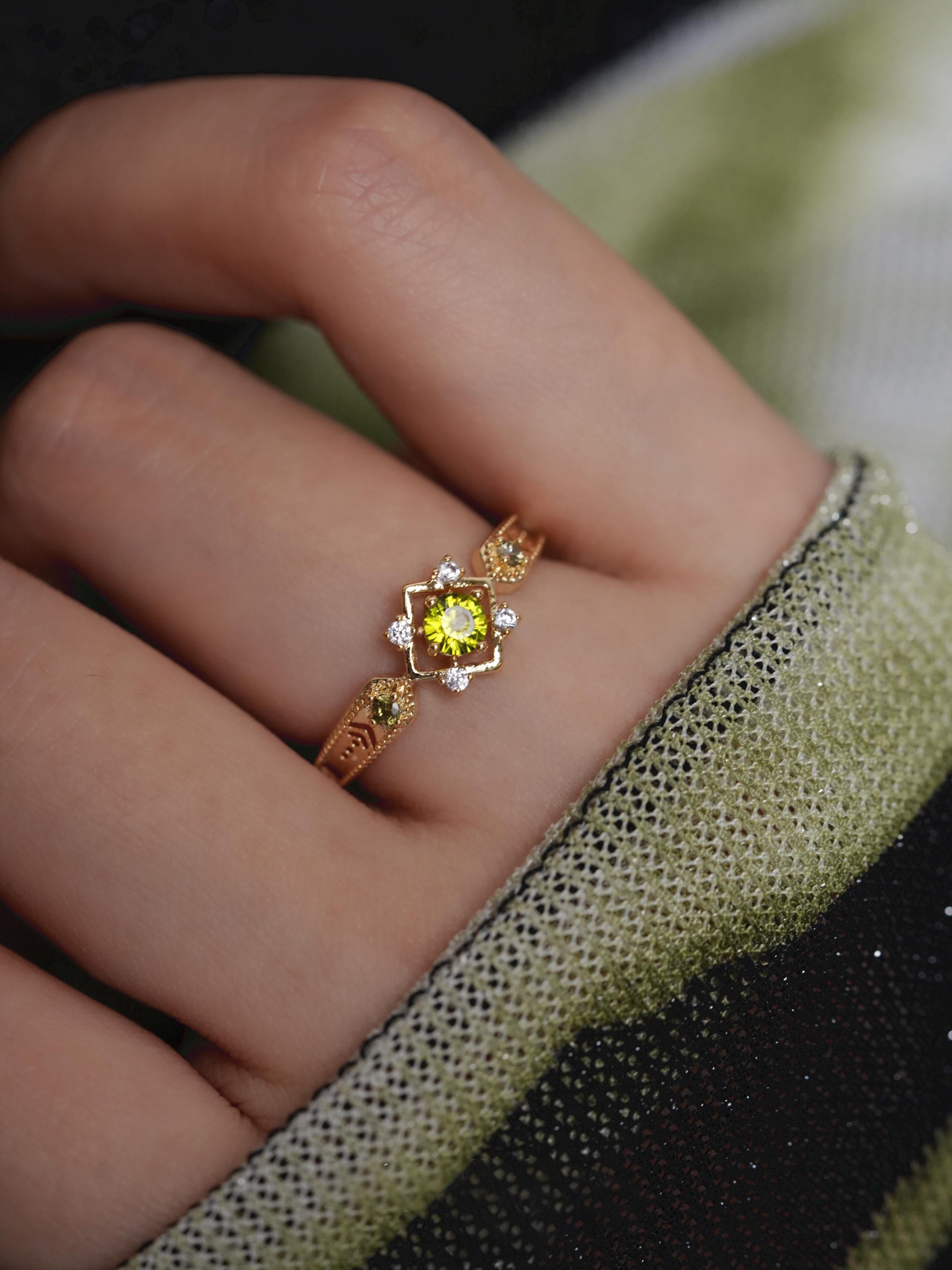 Waltz of the Rhine Olive Green Crystal Open Ring