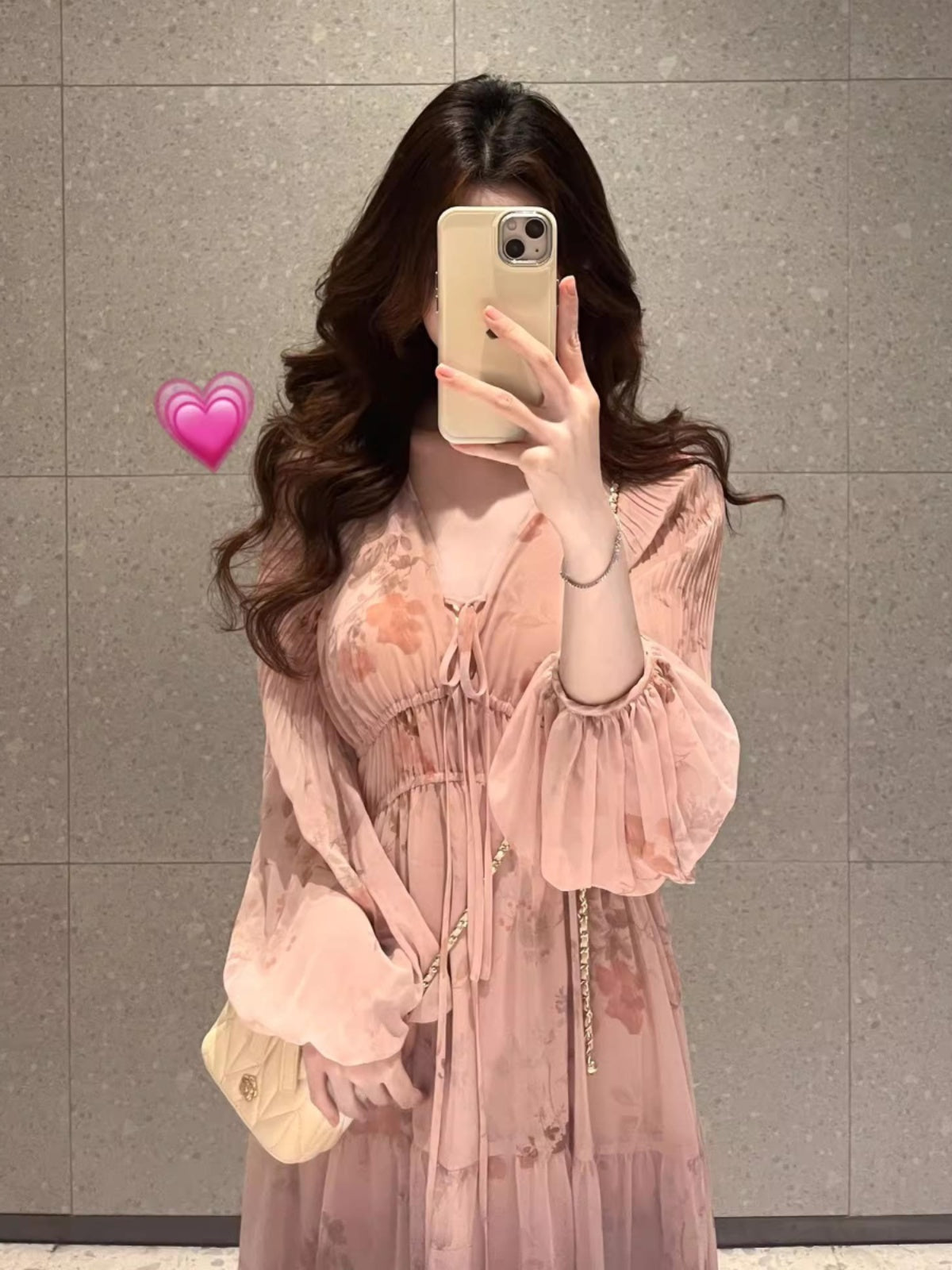 French Pink Floral Long Sleeve Maxi Dress – Elegant V-Neck Plus Size Fairycore Gown gunne sax vintage dress