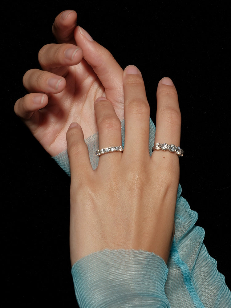 S925 Sterling Silver Moissanite Pave Full-Diamond Ring