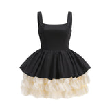 Retro Black & White Puff Sleeve Party Dress – High-End Look