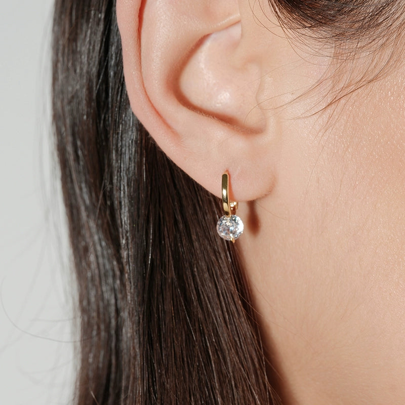 Floating Clear Cubic Zirconia Hoop Stud Earrings