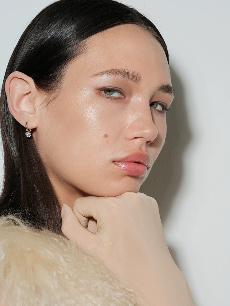 Floating Clear Cubic Zirconia Hoop Stud Earrings