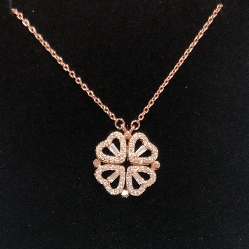 2 Ways wear Clover Heart Necklace