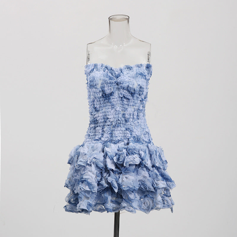 3D Floral Strapless Bodycon Mini Dress – Summer Sexy Fashion