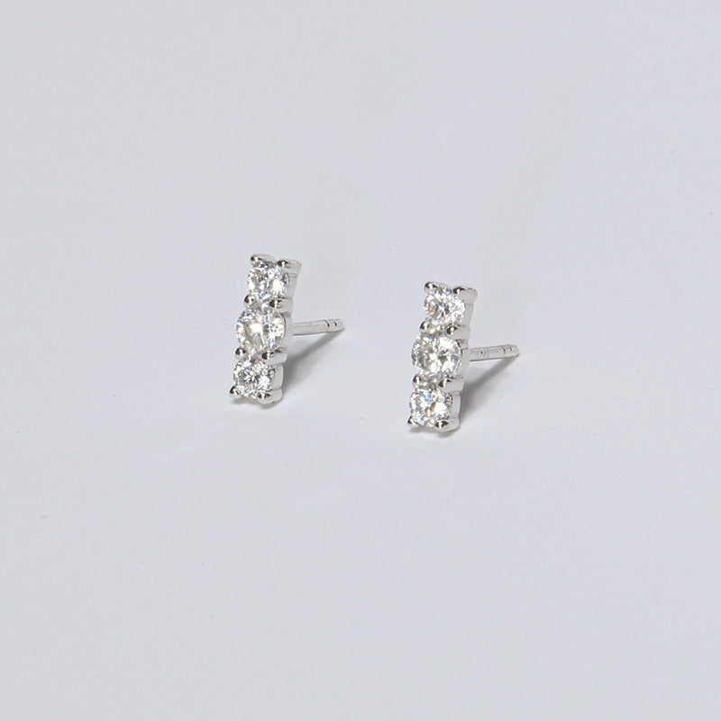 S925 Sterling Silver Moissanite Three-Stone Bar Stud Earrings