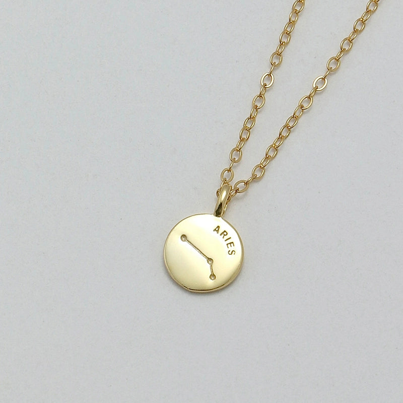 S925 Sterling Silver Mini Coin Zodiac Pendant Necklace