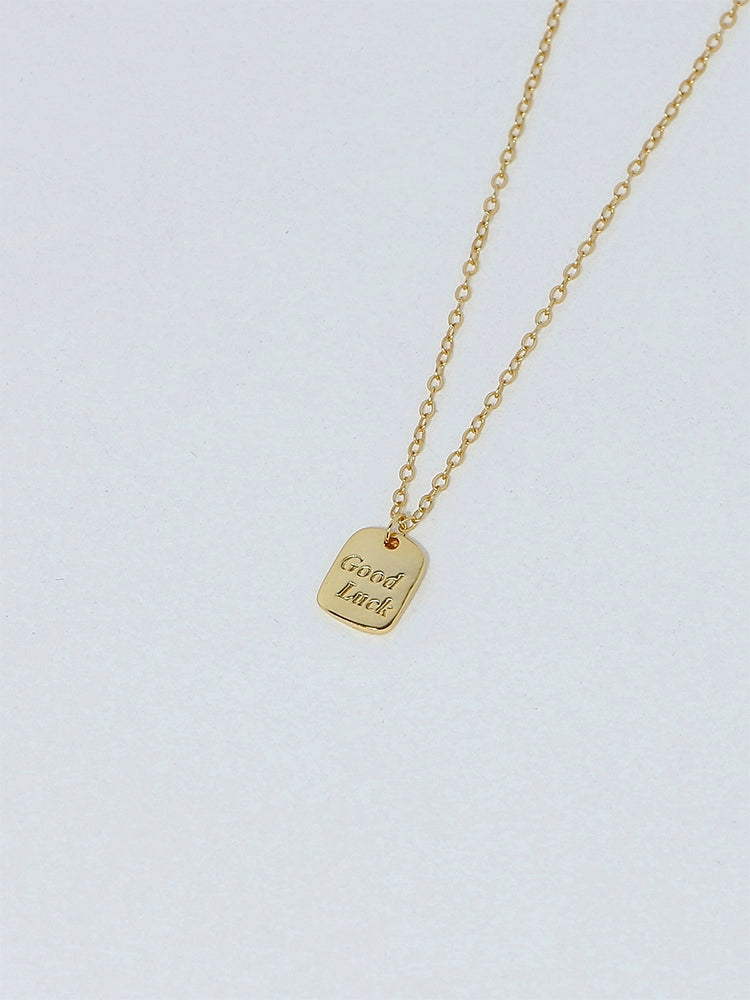 S925 Sterling Silver Good Luck Engraved Gold Pendant Necklace