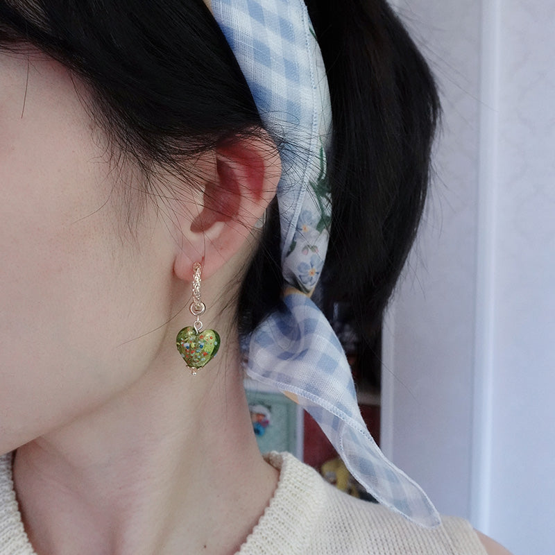 Handmade Glaze Heart Hoop Earrings Green