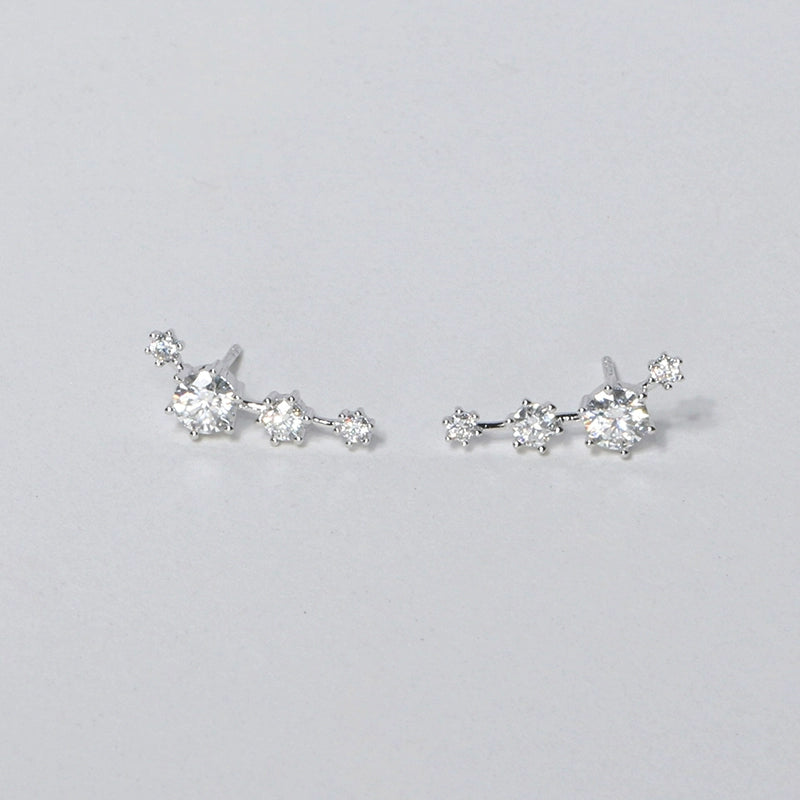 S925 Sterling Silver Moissanite Graduated Bead Zigzag Stud Earrings