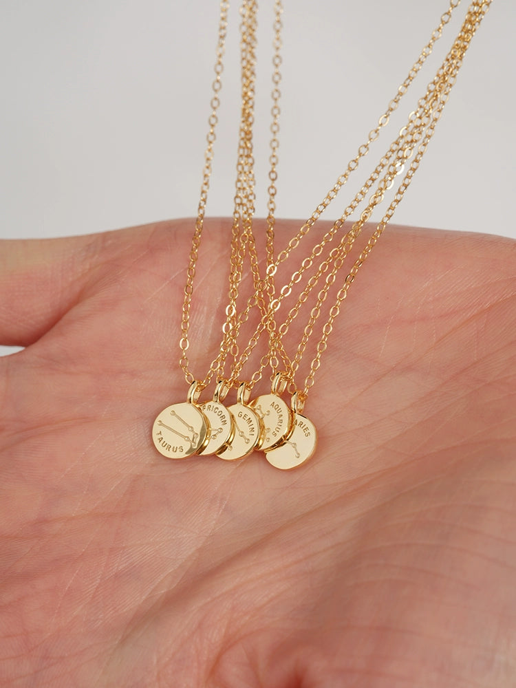 S925 Sterling Silver Mini Coin Zodiac Pendant Necklace
