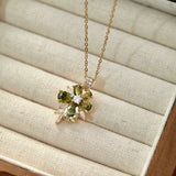 Misty Forest Olive Green Zircon Jewelry Set – Earrings, Ear Cuffs, Bracelet & Necklace, Vintage Forest-Inspired Design