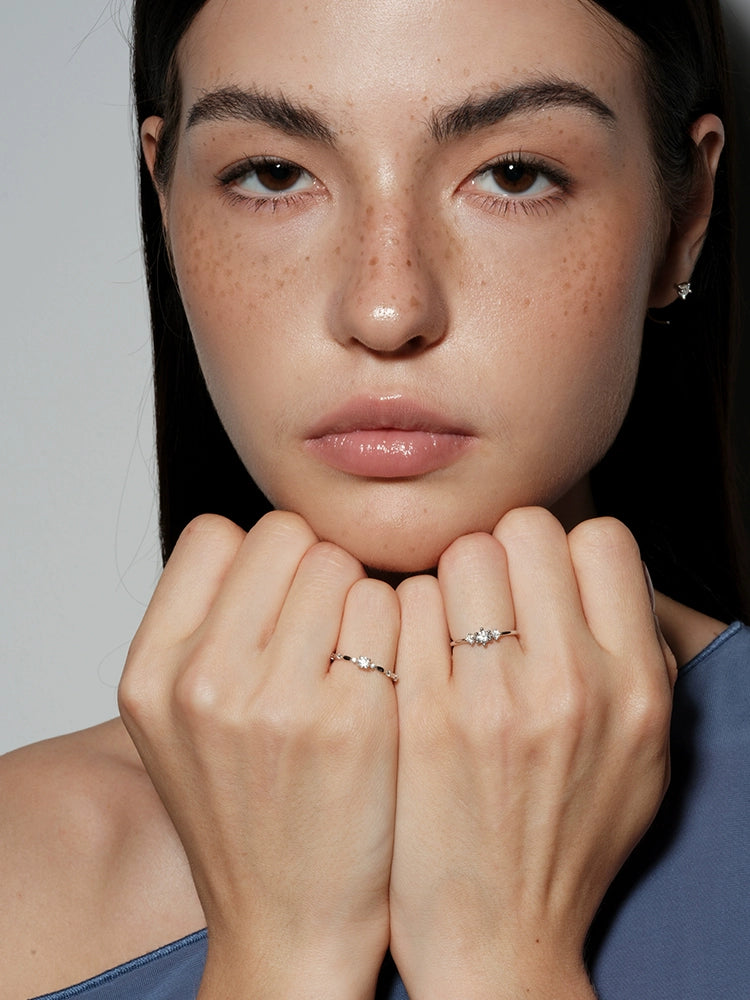 S925 Sterling Silver Moissanite Minimalist French-Inspired Ring