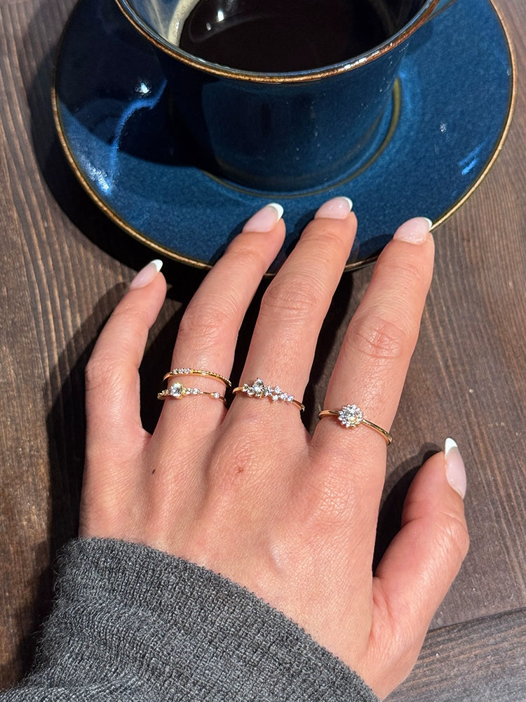 S925 Sterling Silver 14K Gold-Plated Minimalist Diamond Ring