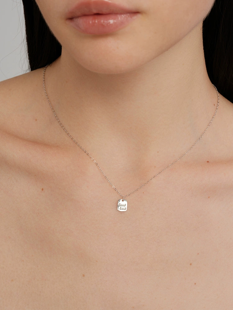 S925 Sterling Silver Good Luck Engraved Gold Pendant Necklace