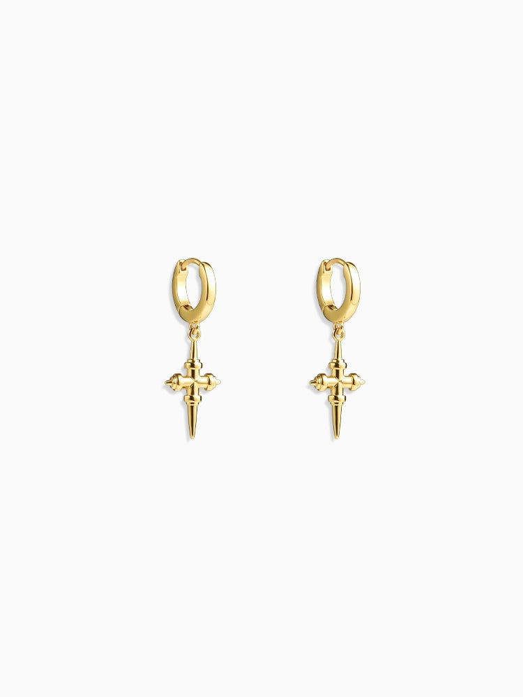 Mini Cross Vintage Hoop Stud Earrings