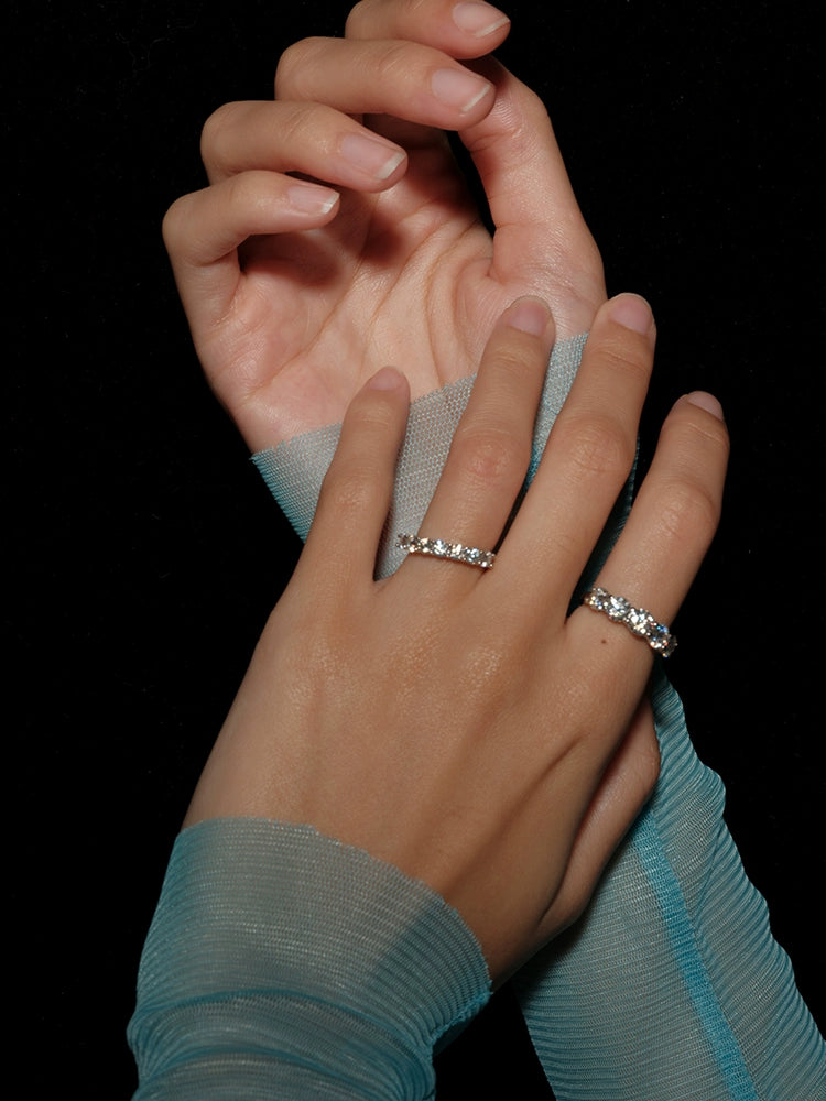 S925 Sterling Silver Moissanite Pave Full-Diamond Ring