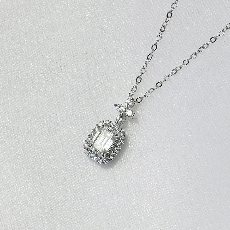 1CT Moissanite S925 Sterling Silver Perfume Bottle Emerald-Cut Pendant Necklace