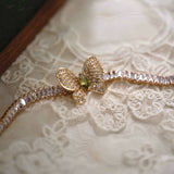 Original Olive Green Zircon Bracelet – Vintage Inspired Dainty Micro-Pave Jewelry, Unique Minimalist Design