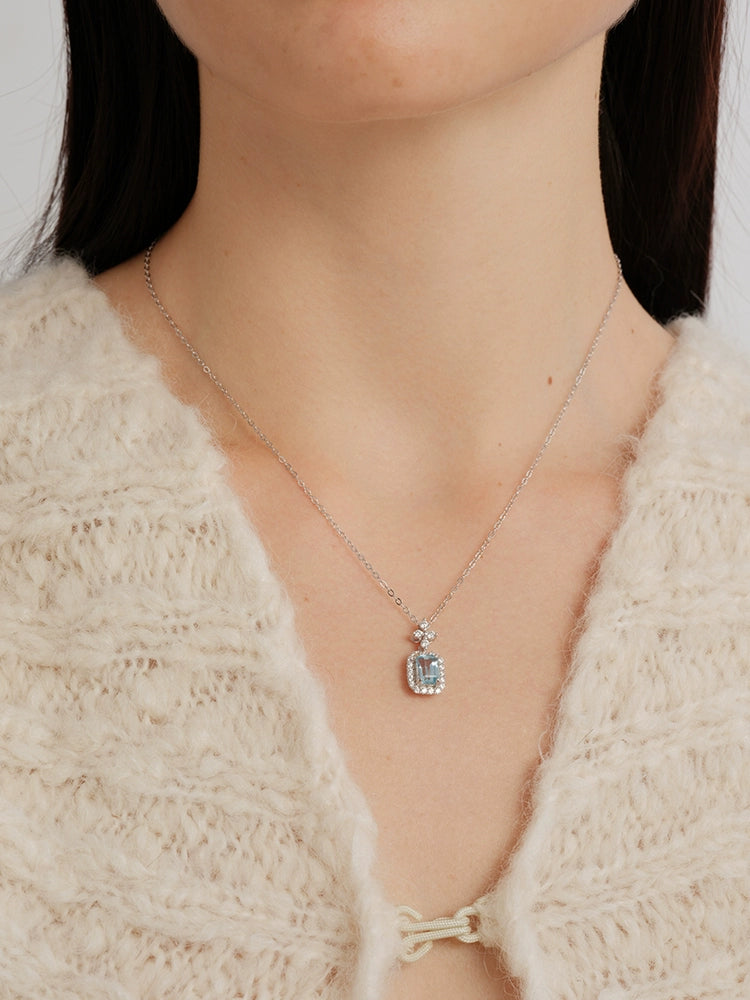 S925 Sterling Silver Natural Topaz Perfume Bottle Pendant Necklace