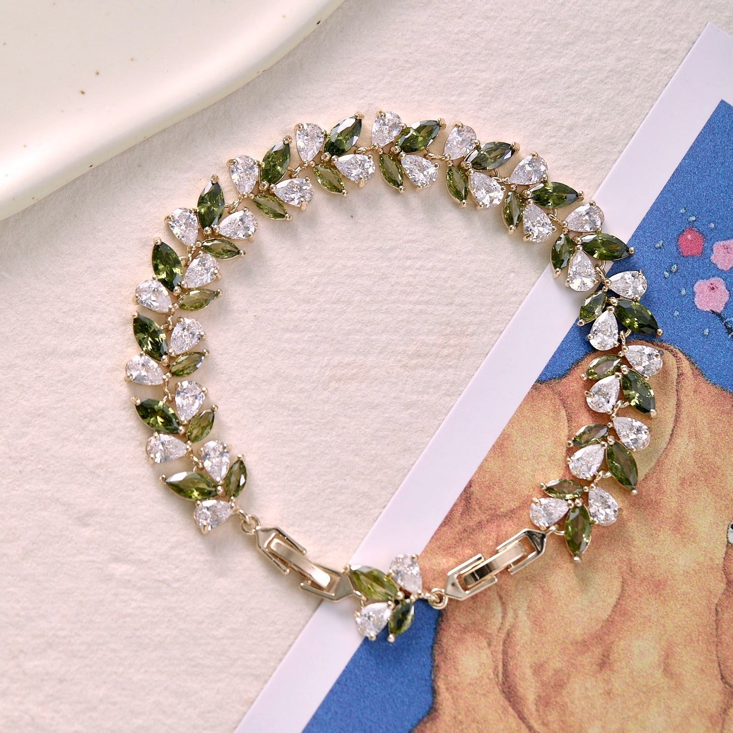 Misty Forest Olive Green Zircon Bracelet – Vintage-Inspired Forest Chic Luxury Jewelry