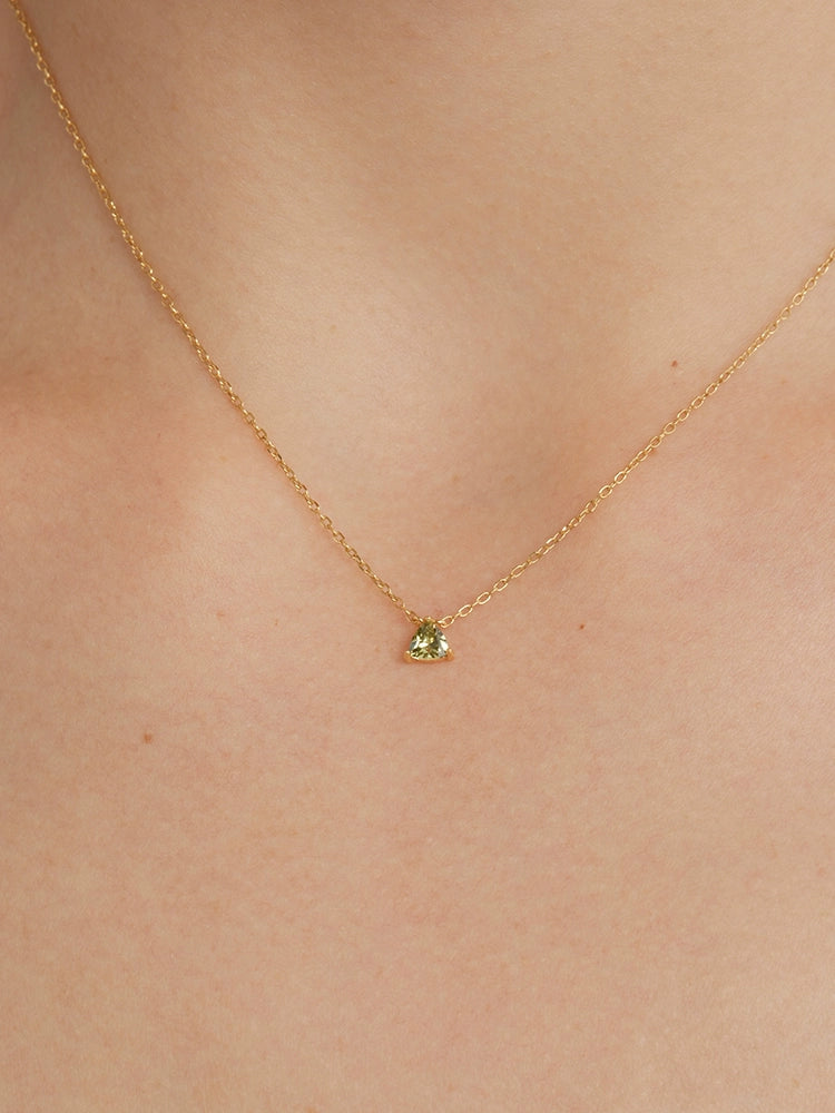 S925 Sterling Silver Olive Green Triangle Cubic Zirconia Necklace