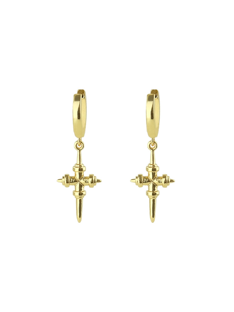 Gold Sparkle Mini Cross Hoop Earrings