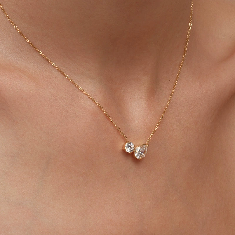 18K Gold-Plated Stainless Steel Teardrop AAA Cubic Zirconia Necklace