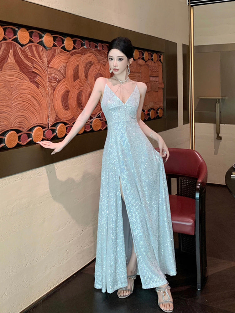 Sequin Silver Maxi Dress – Stunning Birthday & Evening Gown