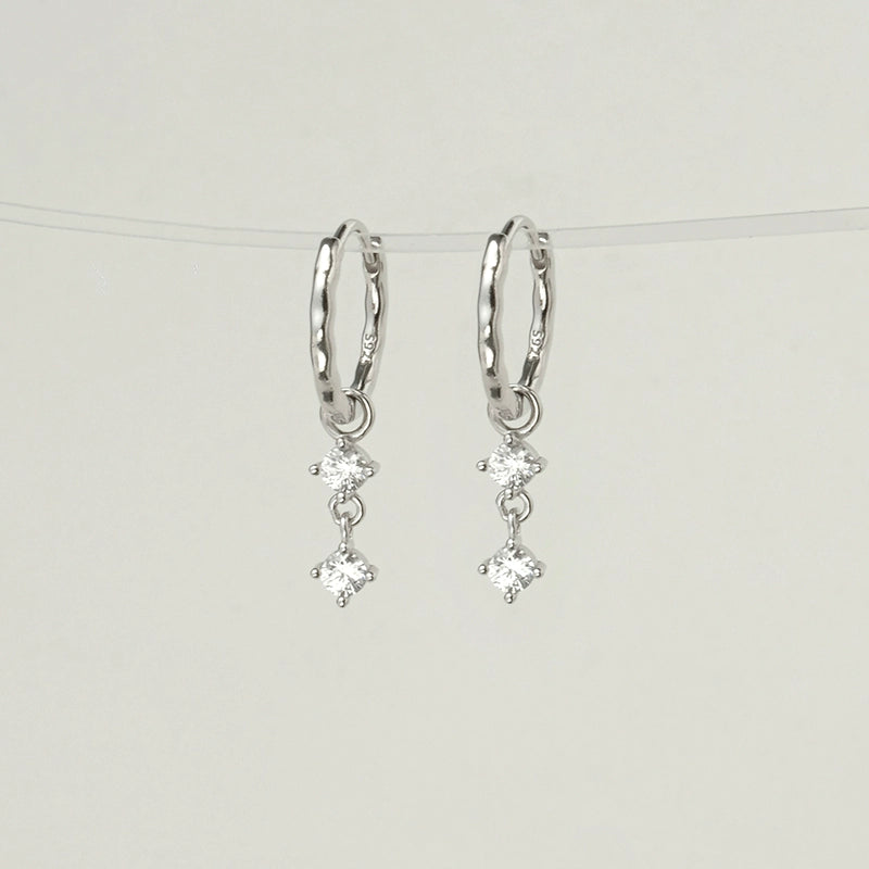 S925 Sterling Silver Double Cubic Zirconia Hoop Earrings