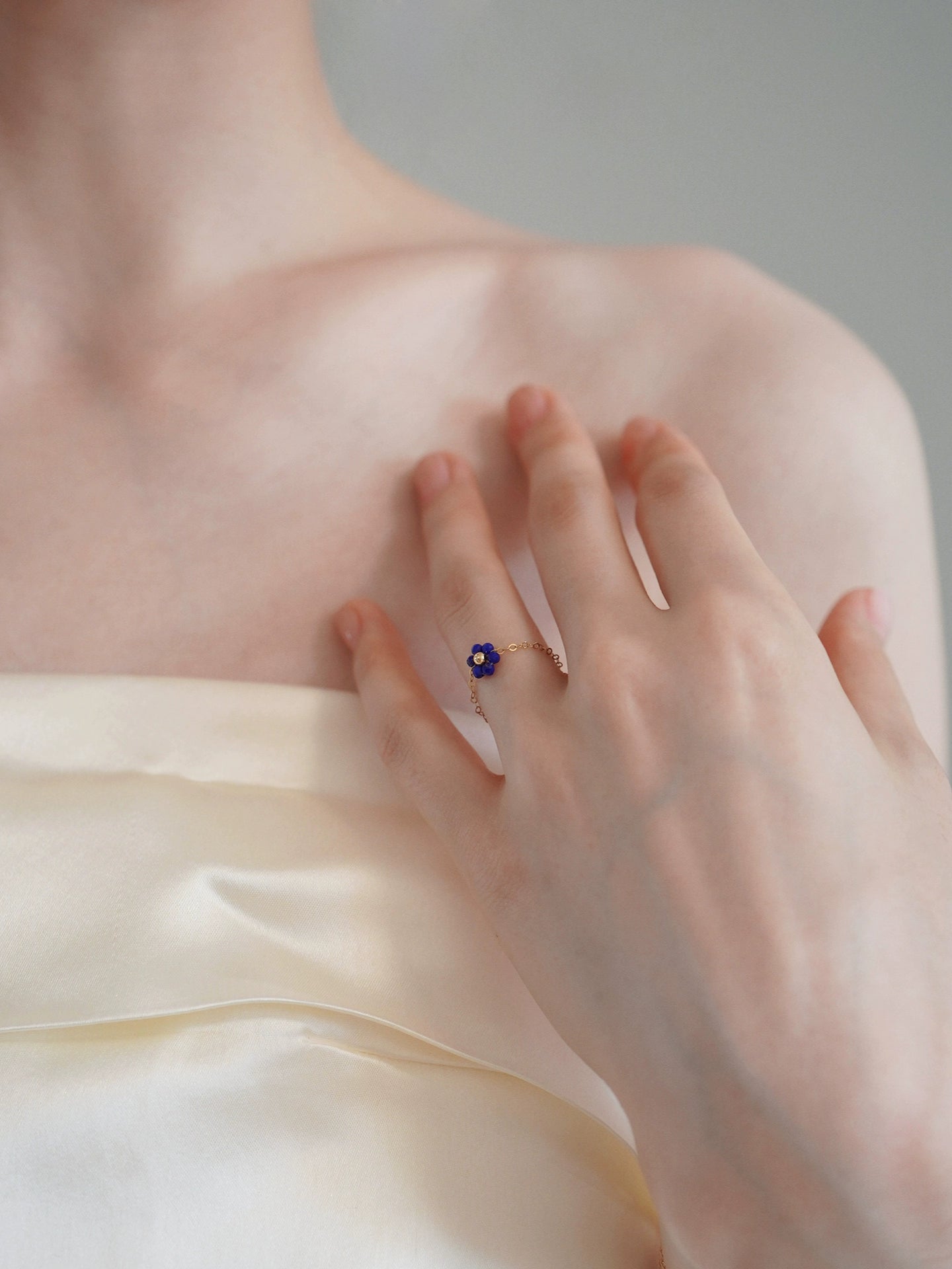 Handmade 14K Gold Filled Lapis Lazuli Flower Adjustable Ring