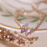 Original Purple Crystal Butterfly Bracelet – Vintage Inspired Dainty Zircon Jewelry, Unique Feminine Design