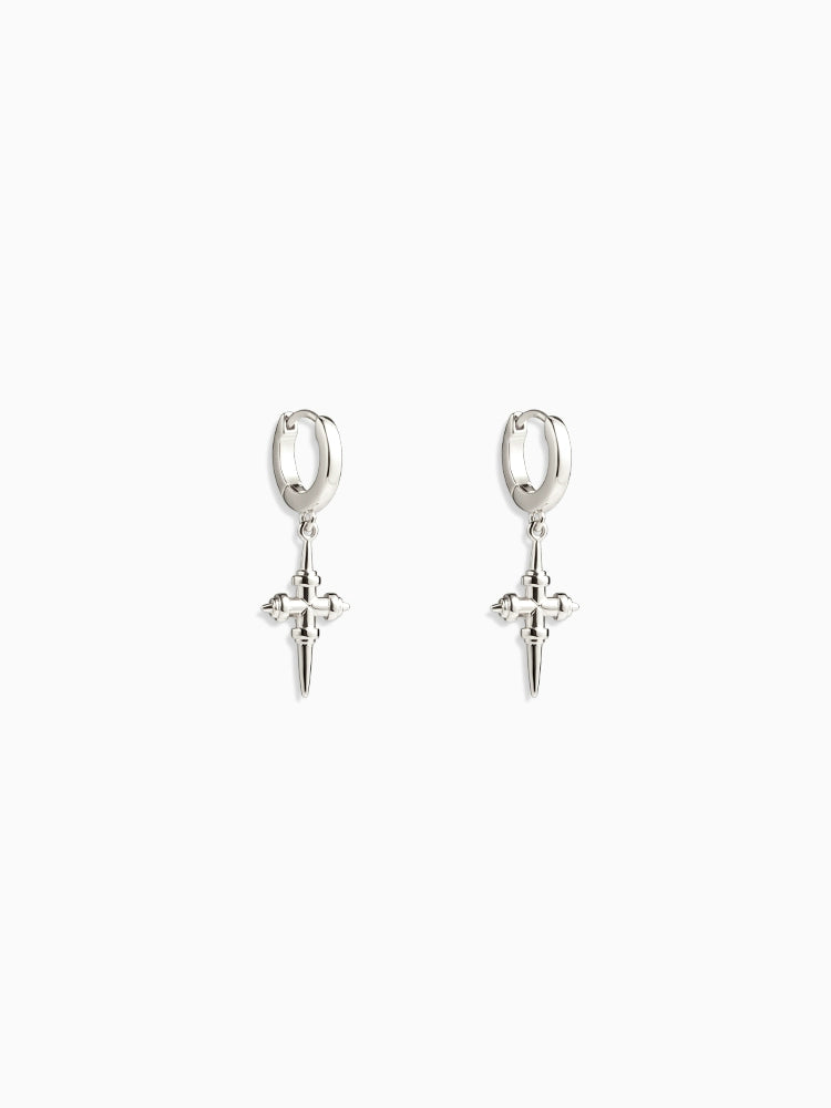Mini Cross Vintage Hoop Stud Earrings