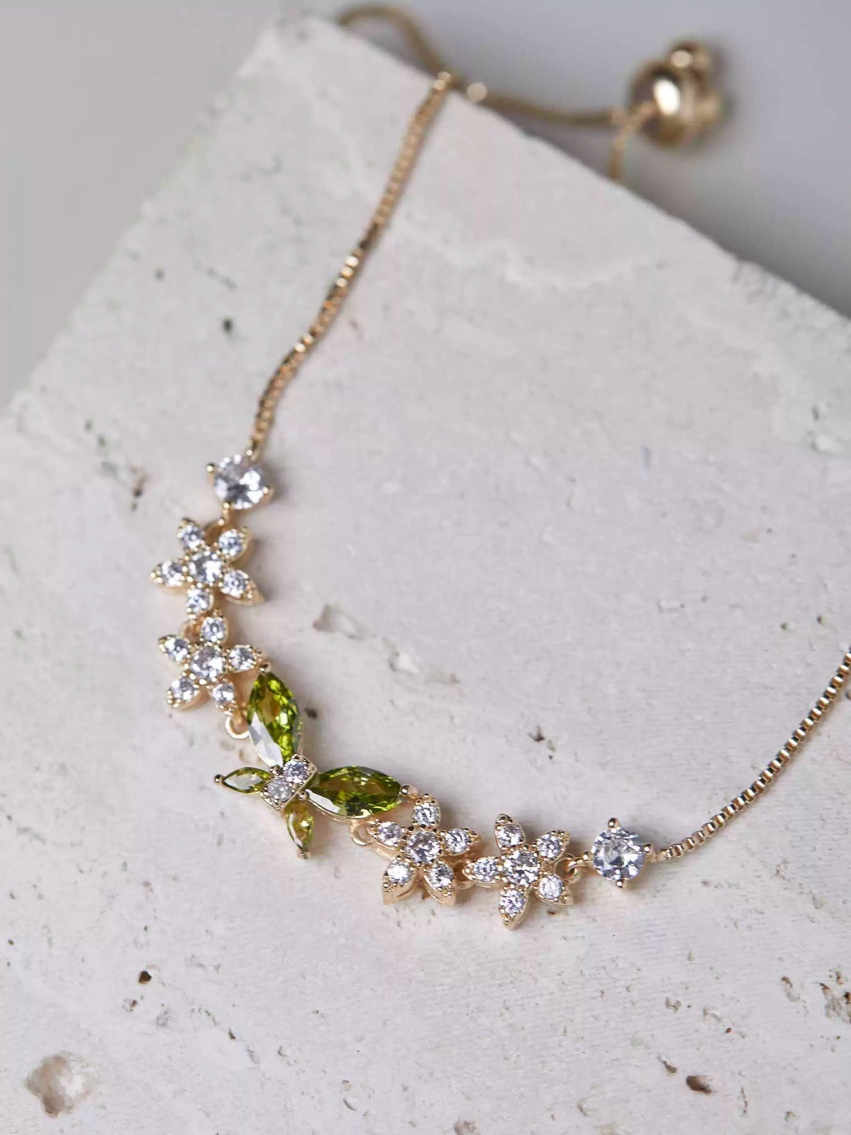 Misty Forest Olive Green Zircon Butterfly Bracelet – Unique Designer Sparkling Jewelry