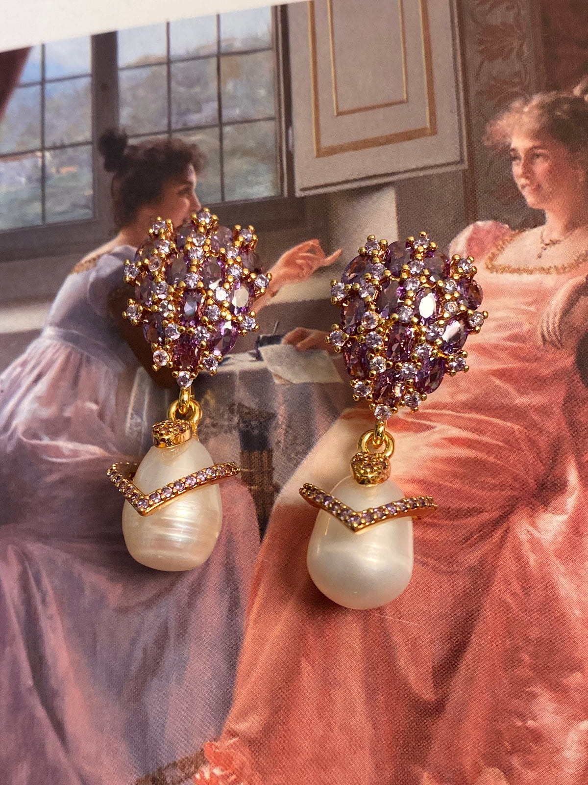 Lavender Kiss Pearl Earrings