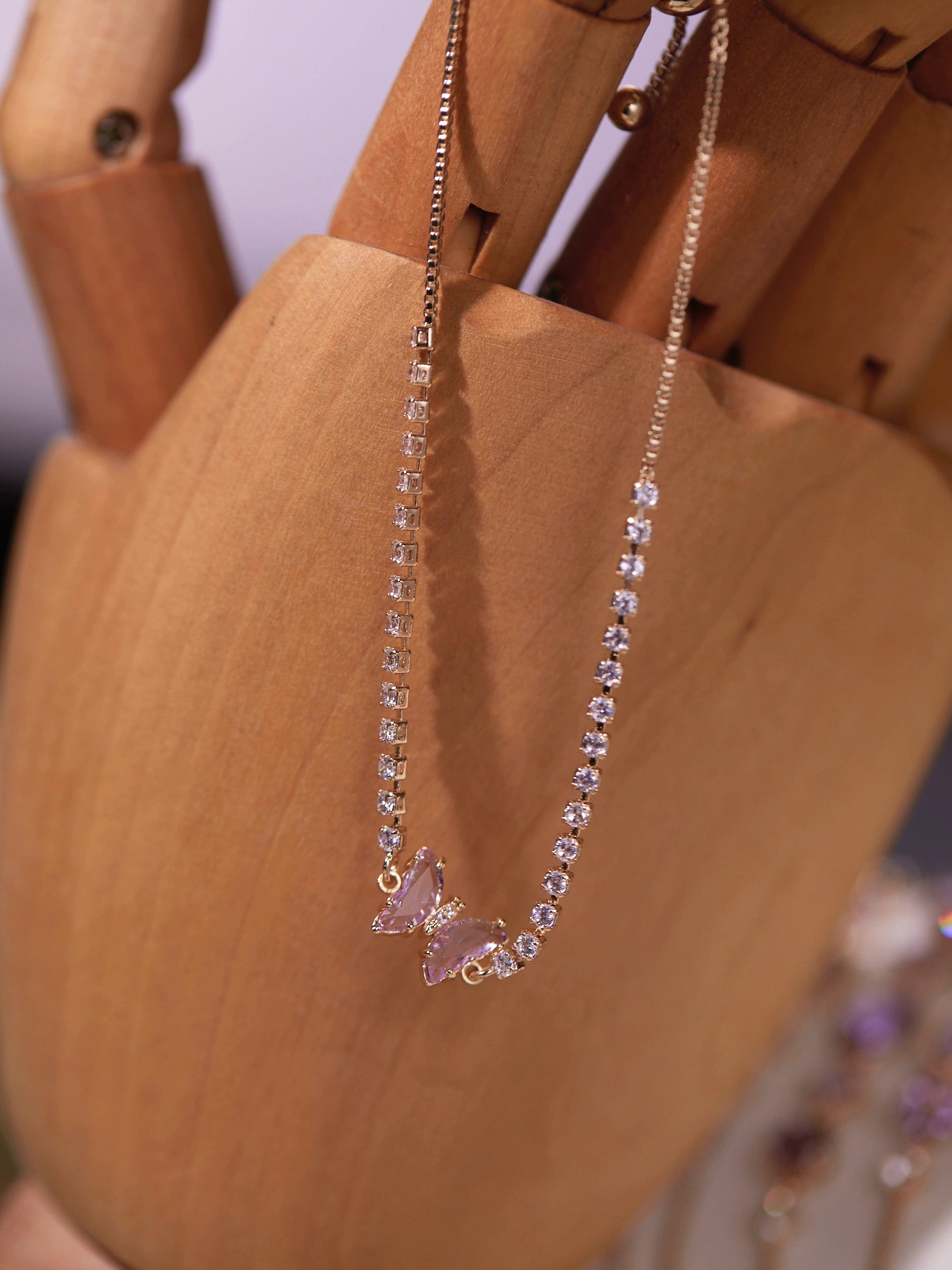 Original Purple Crystal Butterfly Bracelet – Vintage Inspired Dainty Zircon Jewelry, Unique Feminine Design