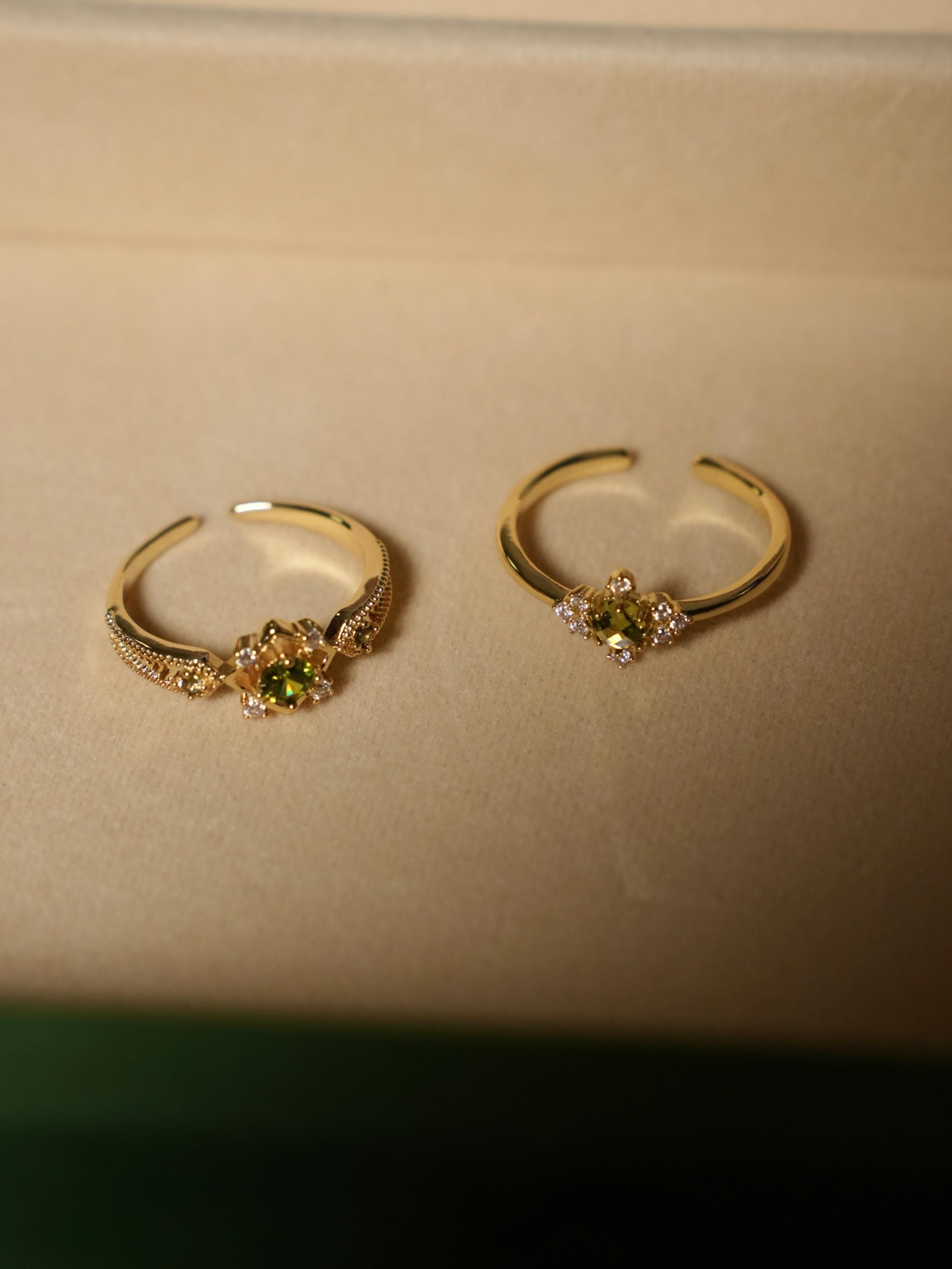 Waltz of the Rhine Olive Green Crystal Open Ring