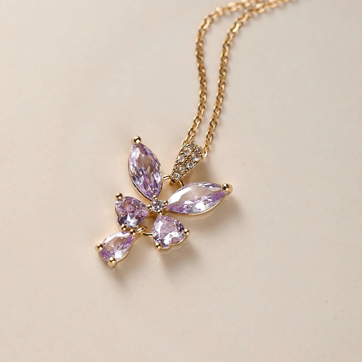Midsummer Night’s Dream Purple Butterfly Zircon Jewelry Set – Earrings, Necklace & Bracelet, Unique Sparkling Design