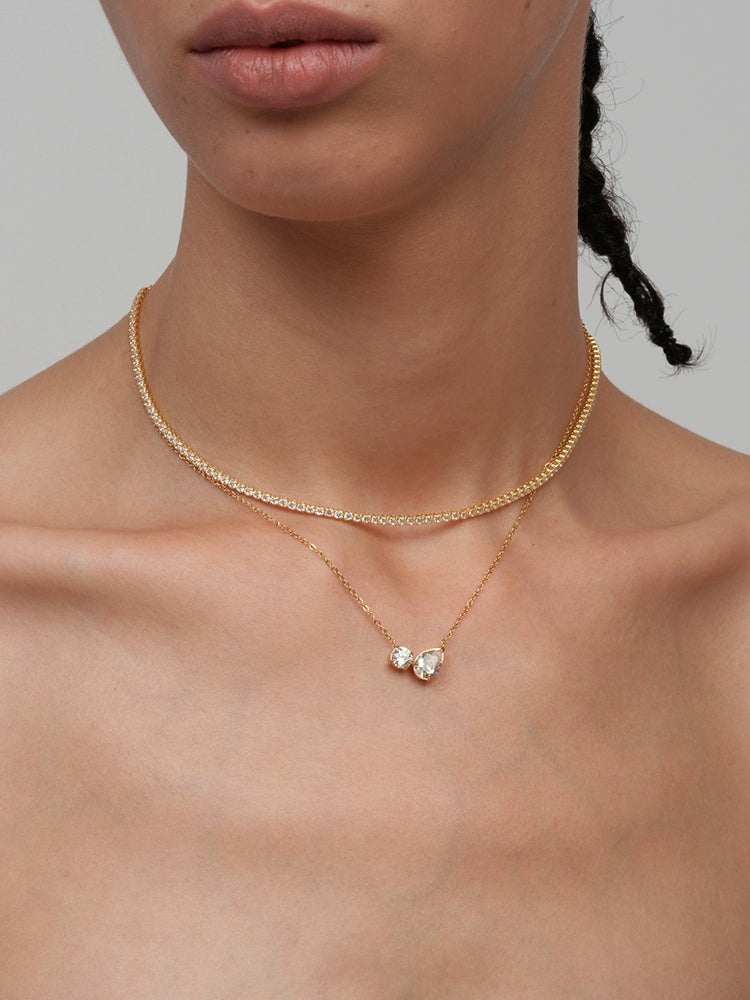 18K Gold-Plated Stainless Steel Teardrop AAA Cubic Zirconia Necklace