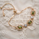 Original Olive Green Zircon Bracelet – Vintage Inspired Dainty Micro-Pave Jewelry, Unique Minimalist Design