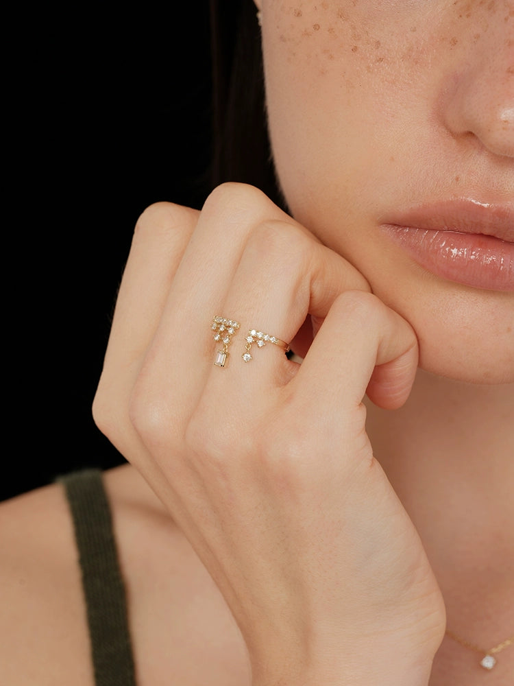 S925 Sterling Silver French Chandelier Tassel Ring