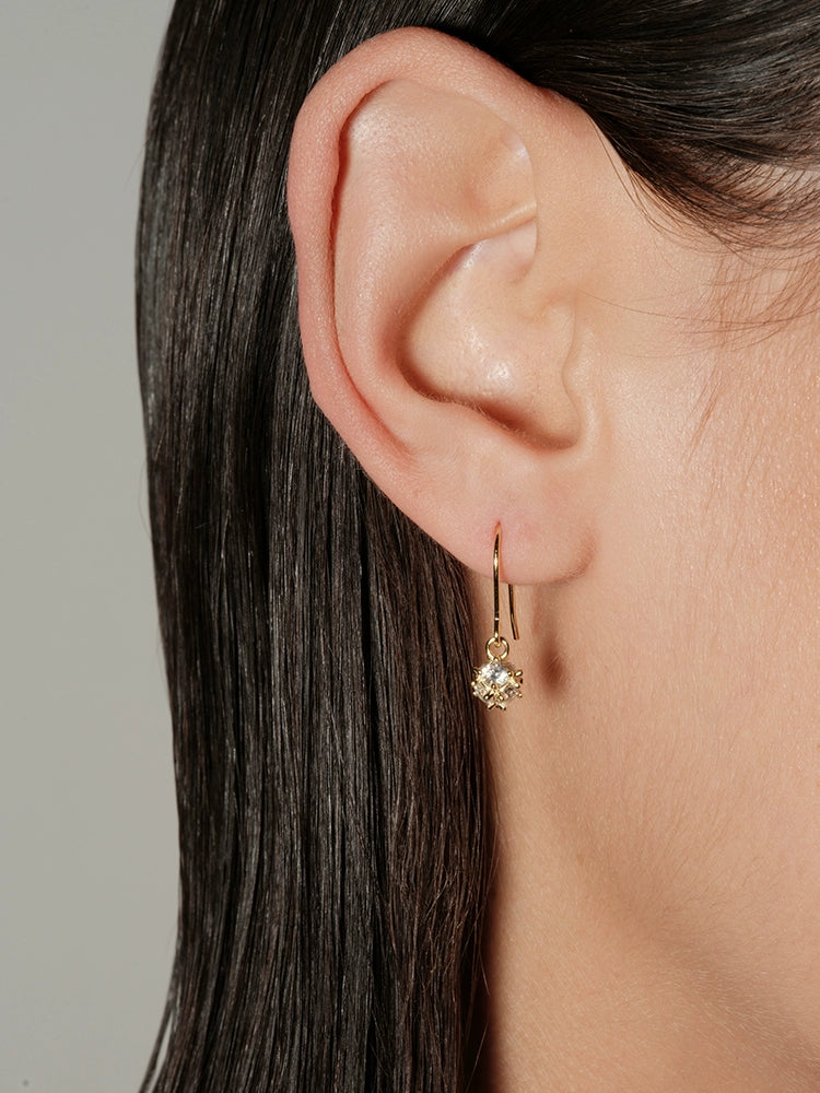 S925 Sterling Silver Gold Ball Cubic Zirconia Stud & Hook Earrings