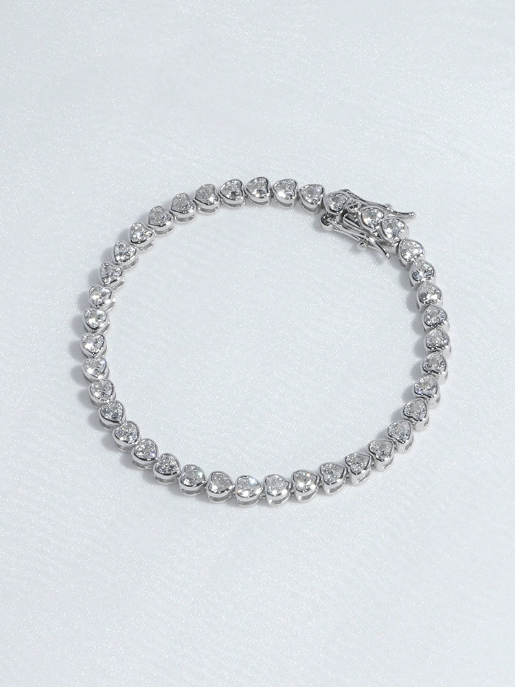 S925 Sterling Silver High-Carbon Diamond Heart Tennis Bracelet
