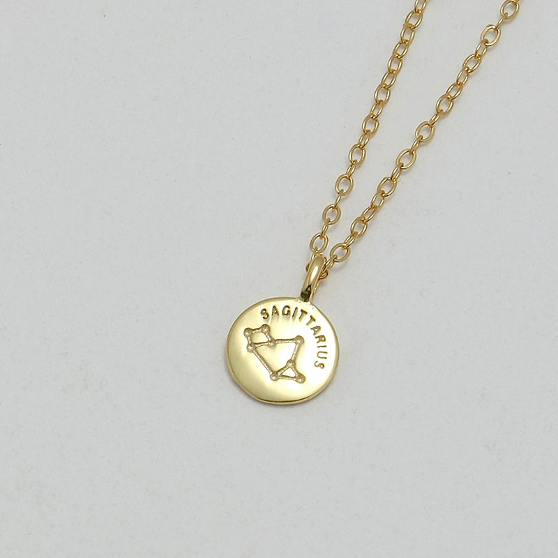S925 Sterling Silver Mini Coin Zodiac Pendant Necklace