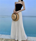 Off-Shoulder Pleated Maxi Dress – Elegant Flowing Summer Outfit