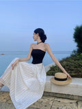 Off-Shoulder Pleated Maxi Dress – Elegant Flowing Summer Outfit